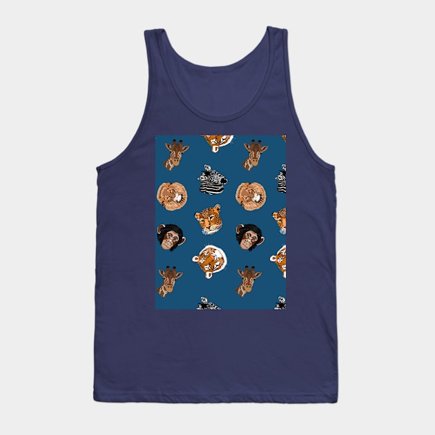 Wild Animal Pattern on Blue Tank Top by OneThreeSix